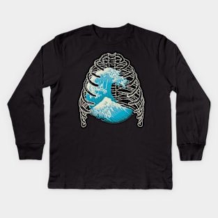 Vaporwave XRay Kanagawa Wave Ribs Bones by Tobe Fonseca Kids Long Sleeve T-Shirt